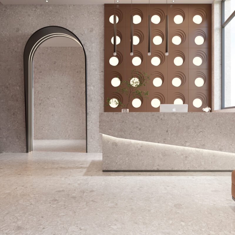 Large format porcelain plate-Terrazzo Gray